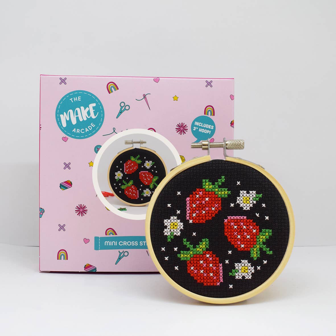 The Make Arcade - 'Strawberries' Mini Cross Stitch Kit