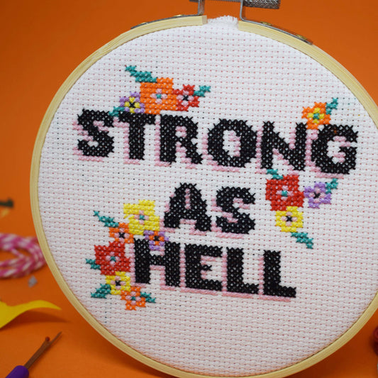 The Make Arcade - 'Strong as Hell' large cross stitch craft kit
