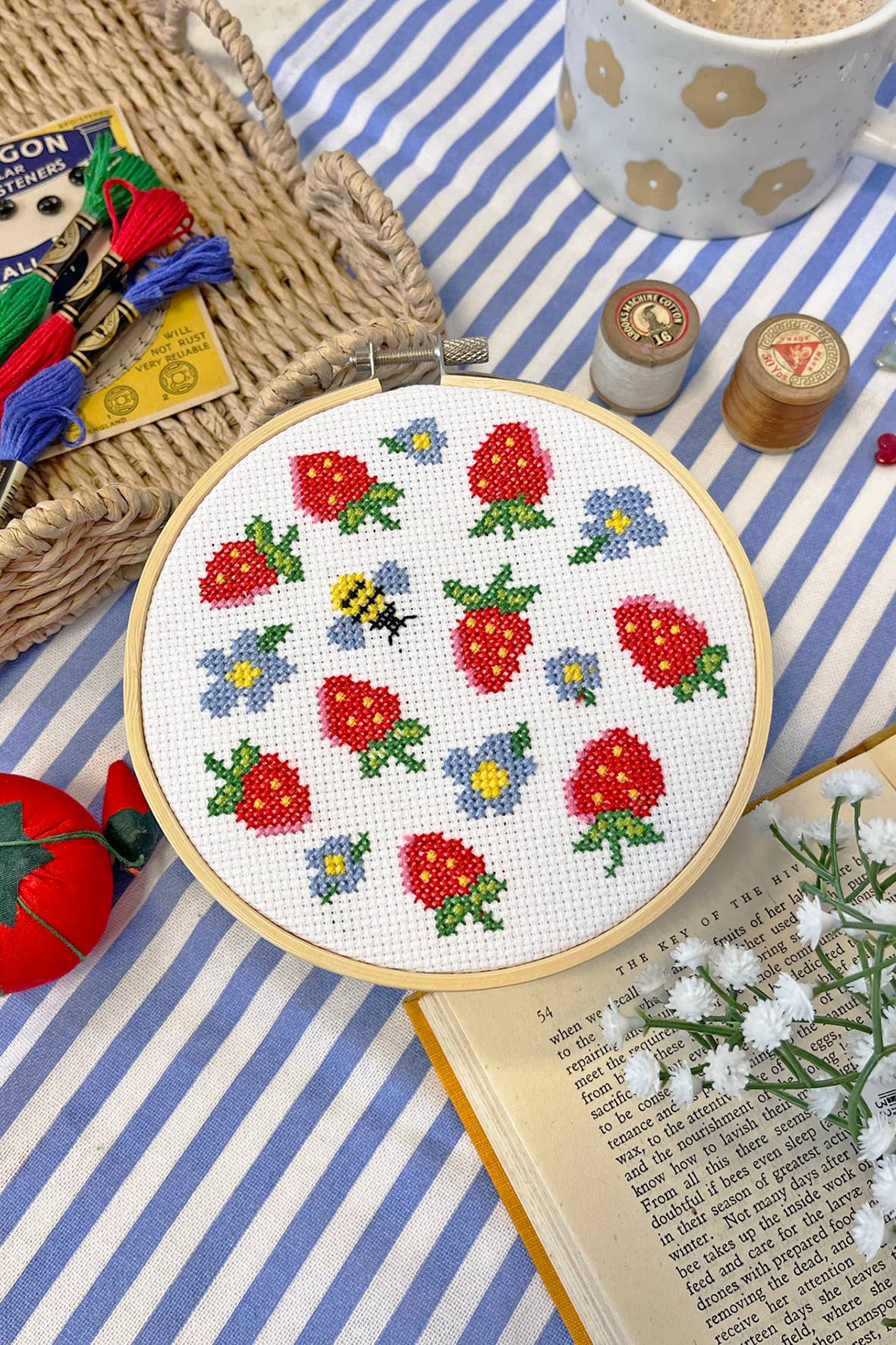 The Make Arcade - 'Summer Strawberries' Large cross stitch