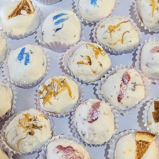 A view of mango butter bath bombs.