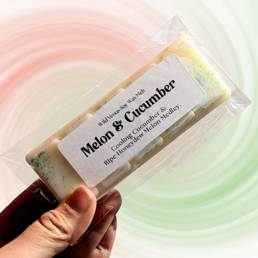 Holding a melon and cucumber soy wax melt
