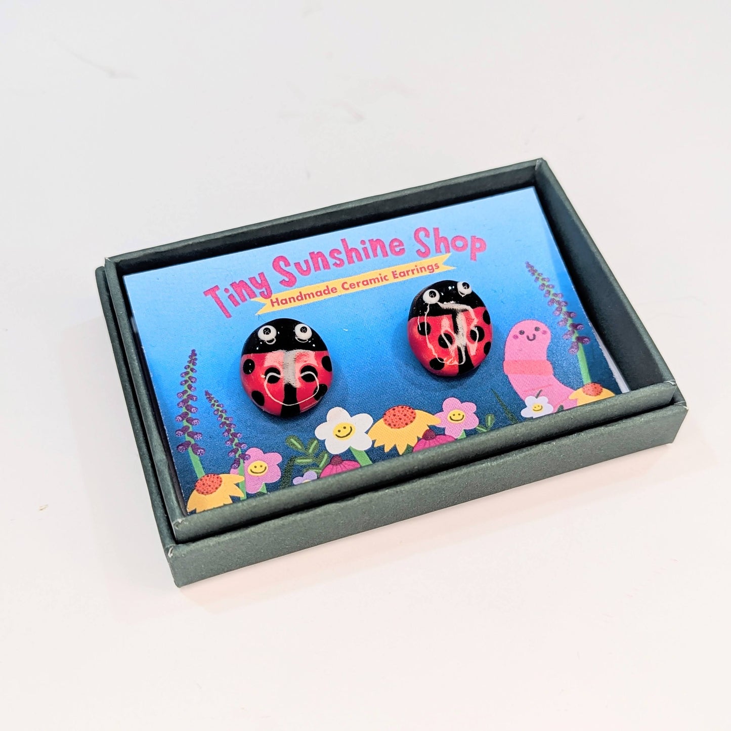 Tiny sunshine shop ceramic stud earrings ladybirds