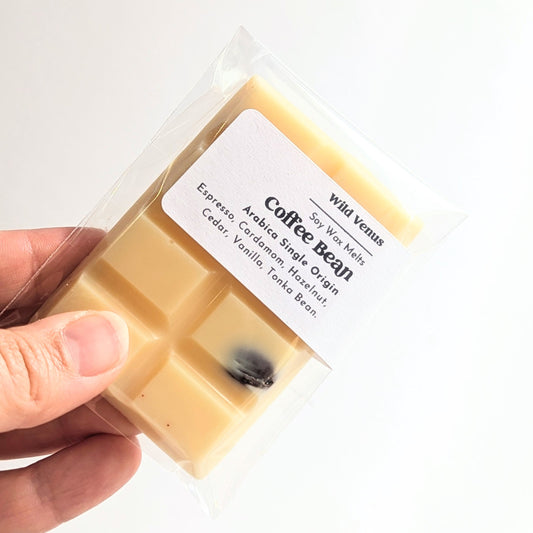 Holding the coffee bean scented soy wax melt