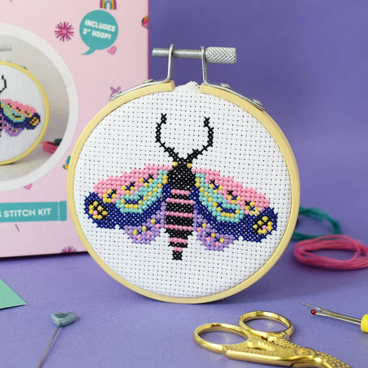 The Make Arcade - 'Magic Moth' mini cross stitch craft kit