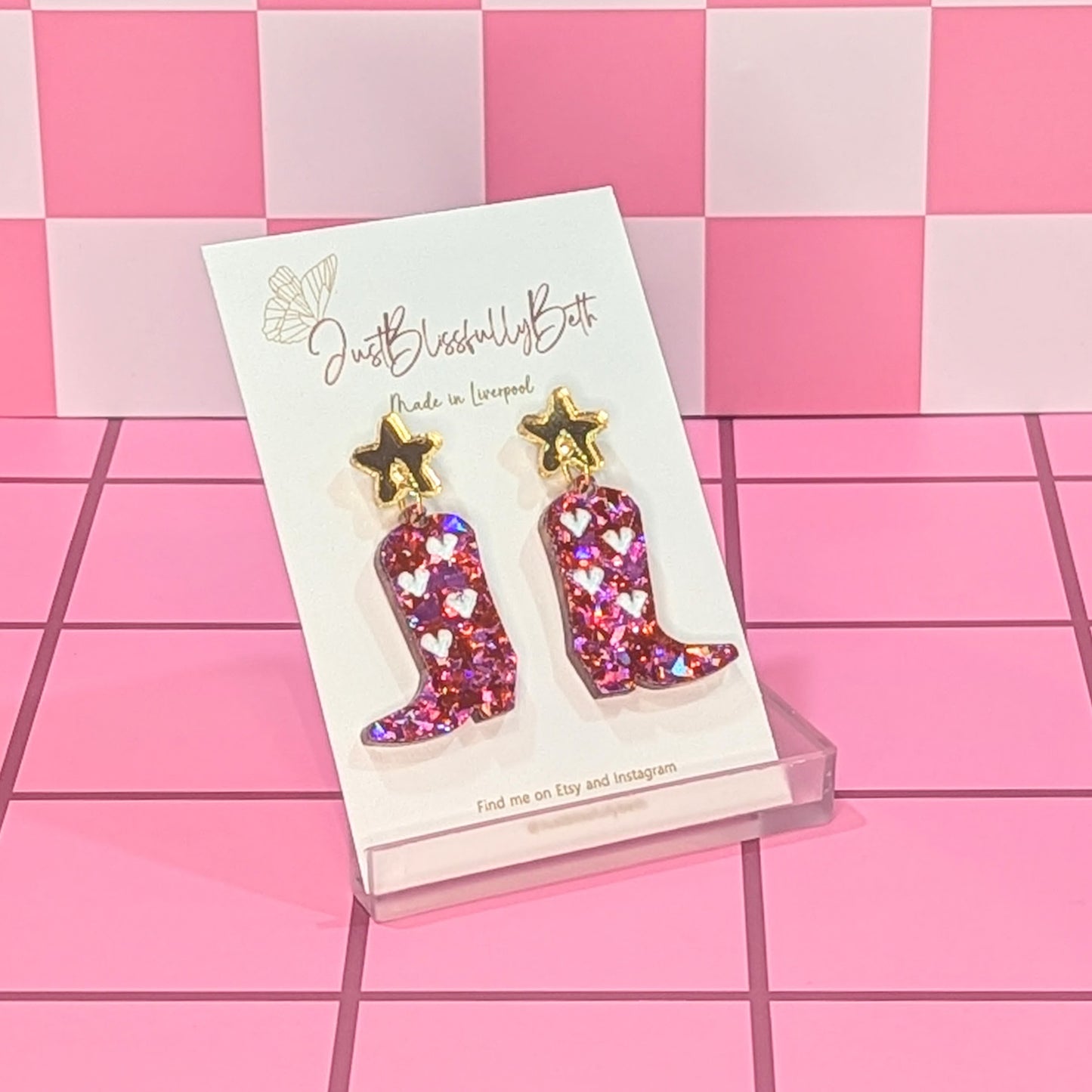 The Country and Western Cowgirl boots earrings by Just Blissfully Beth in pink style