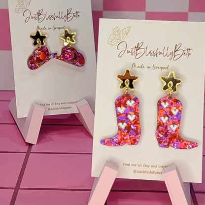 The Country and Western Cowgirl boots and stetson hat earrings by Just Blissfully Beth