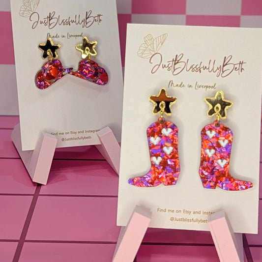 The Country and Western Cowgirl boots and stetson hat earrings by Just Blissfully Beth
