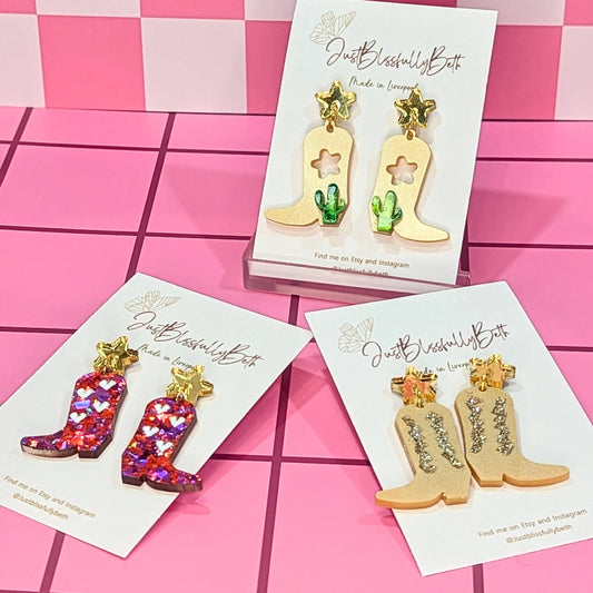 The Country and Western Cowgirl boots earrings by Just Blissfully Beth
