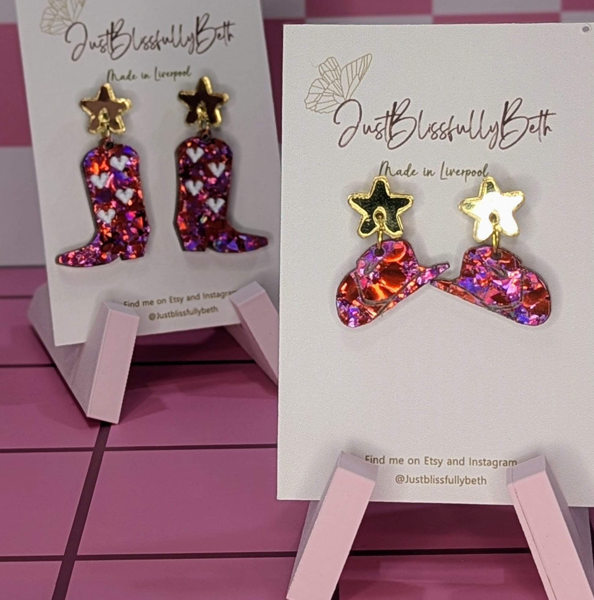 The Country and Western Cowgirl boots and stetson hat earrings by Just Blissfully Beth