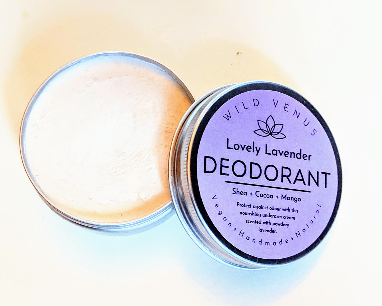 Lovely Lavender Deodorant open tin. 