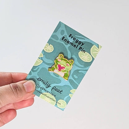 Frog and heart enamel pin