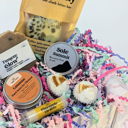 A gift box for climbers includes lots of wellness products.