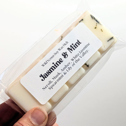 The Jasmine and Mint soy wax melt lasts at least 100 hours of burning time. 