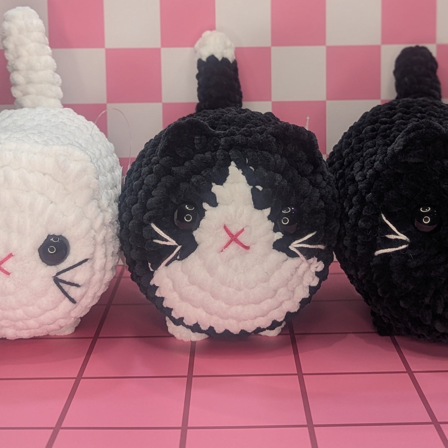 Three crochet  loaf cats