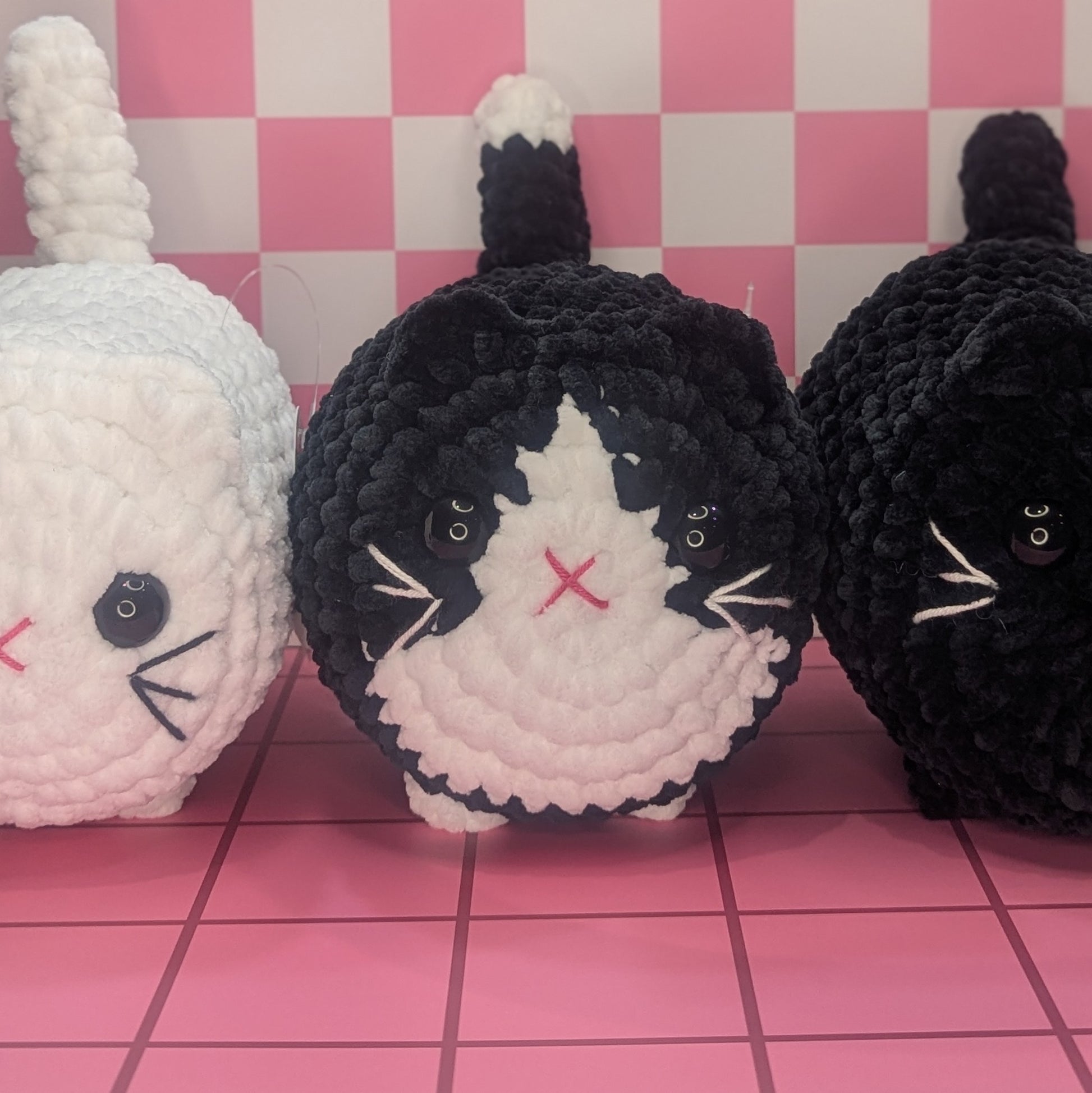Three crochet  loaf cats