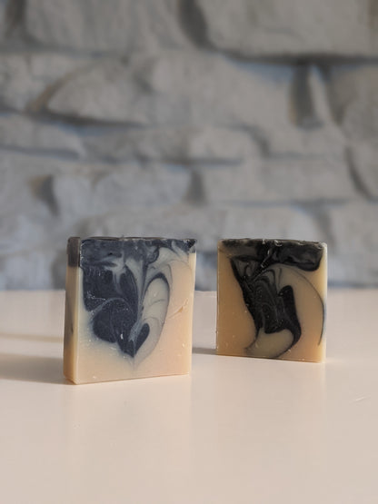 Two bars of the vegan soap called Dance of the Voynich