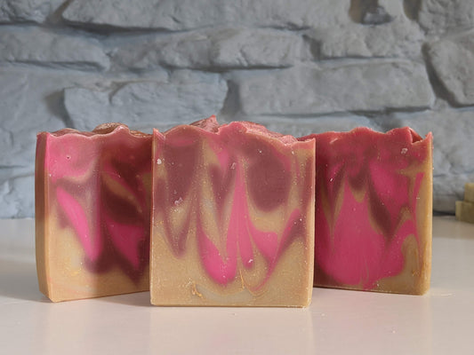 Three bars of the very pretty and firefly looking Damson Roses vegan Soap bar.