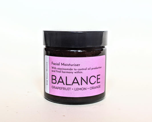 A closed jar of BALANCE facial moisturiser. 