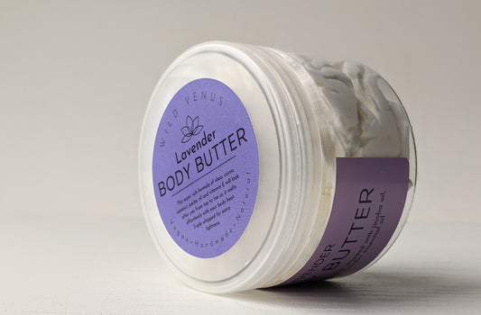 A large PET jar of lavender whipped body butter