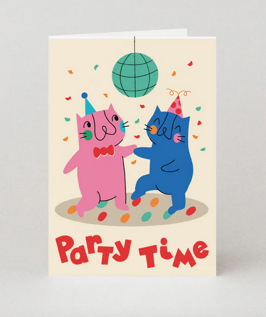 Party Time - Cat Disco Greeting Card by Studio Boketto