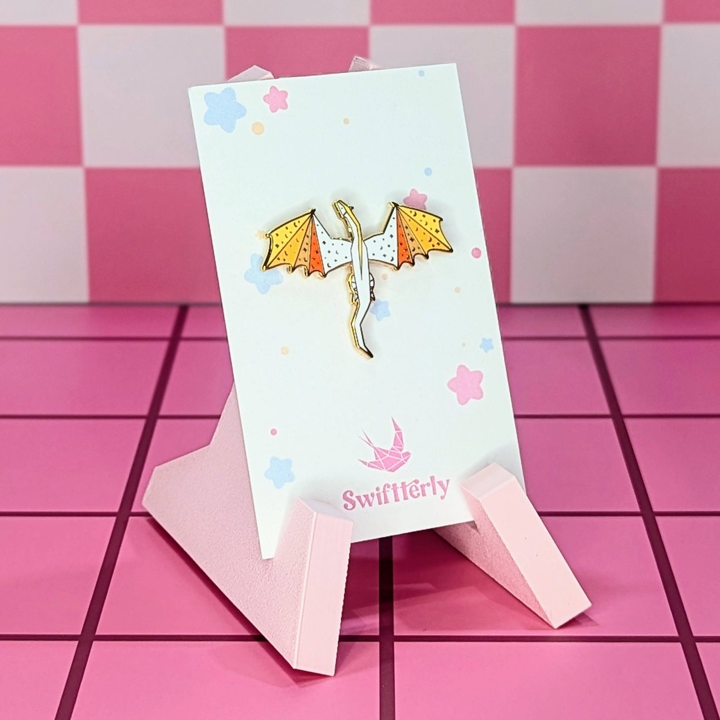 orange white Dragon swiftterly enamel pin