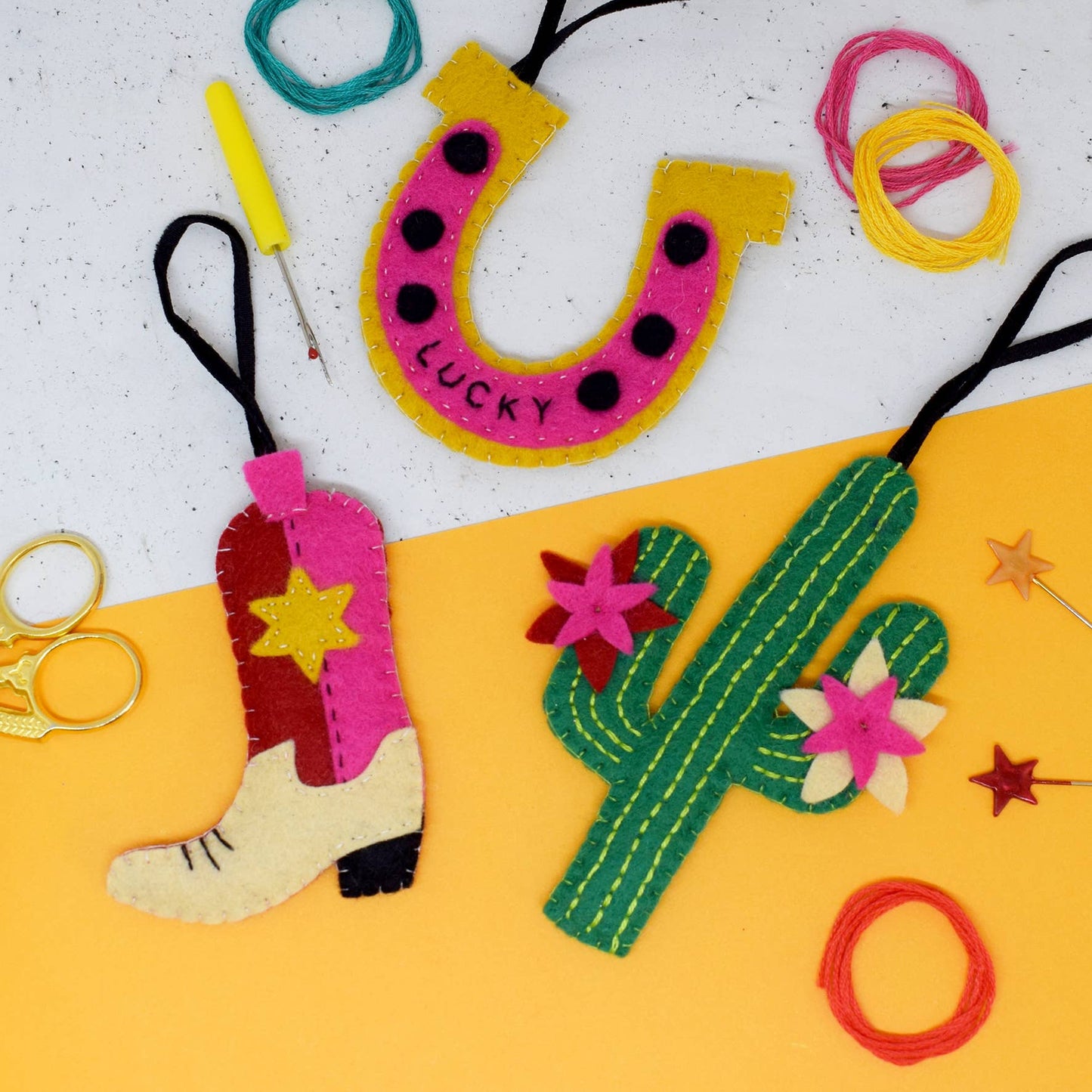 The Saddle up felting craft kit makes 3 items. 