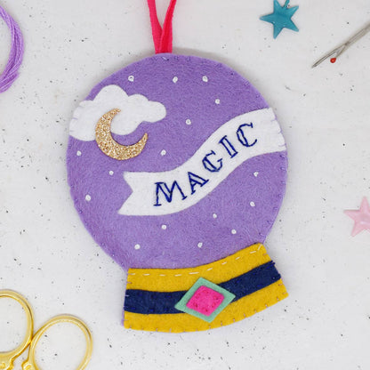 The magical felt stitching kit contains makes a lovely hanging decoration of a crystal ball. 