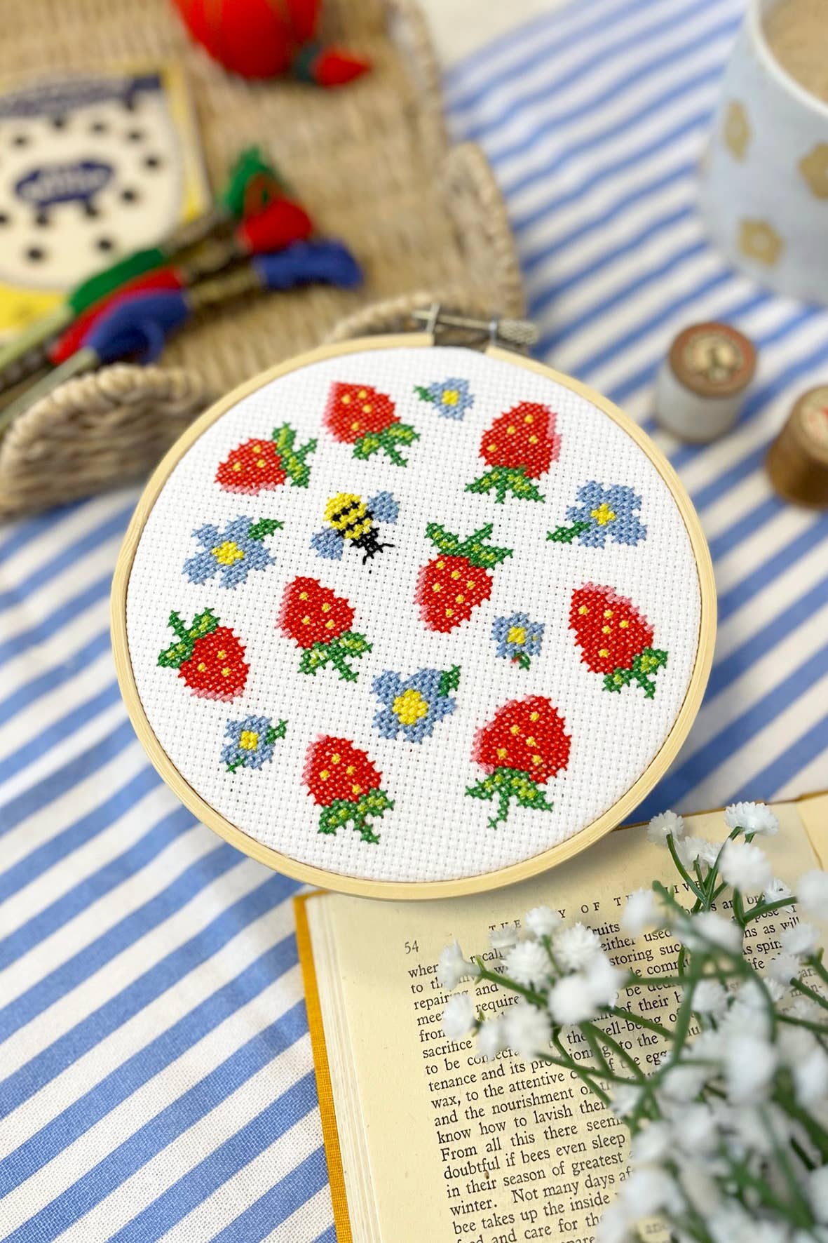 Summer Cross Stitch with strawberries
