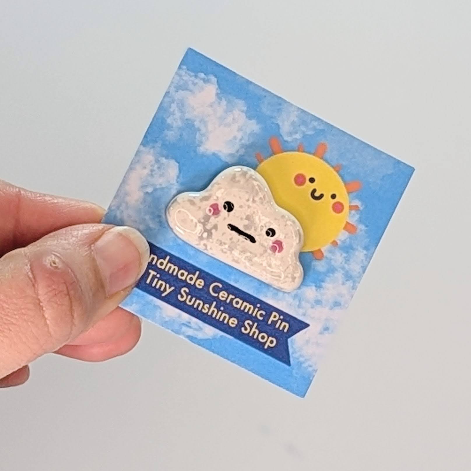 Tiny sunshine shop cloud enamel pin