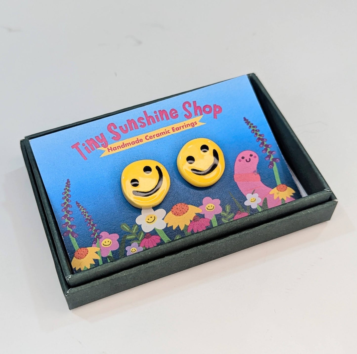 Tiny sunshine shop ceramic stud earrings smiley faces