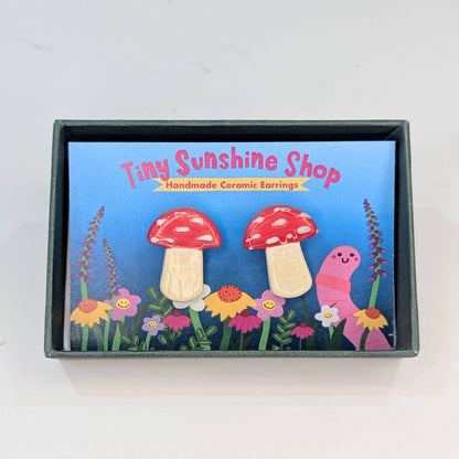 Tiny sunshine shop ceramic stud earrings mushrooms