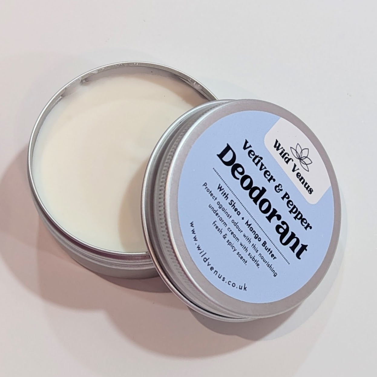 An open pot of  Vetiver and Pepper deodorant