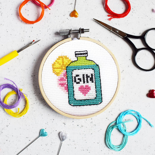 The Make Arcade - 'Gin Time' mini cross stitch craft kit