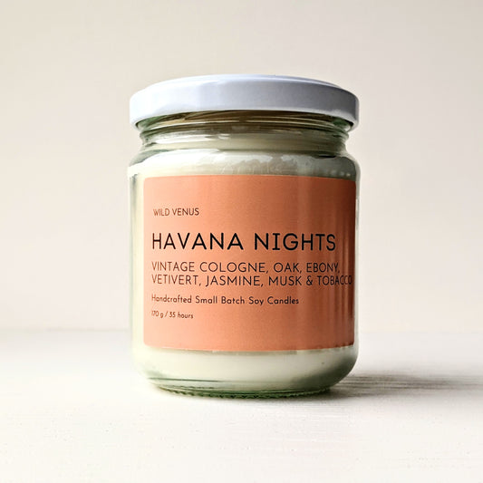 A Havana Nights candle against a white background.