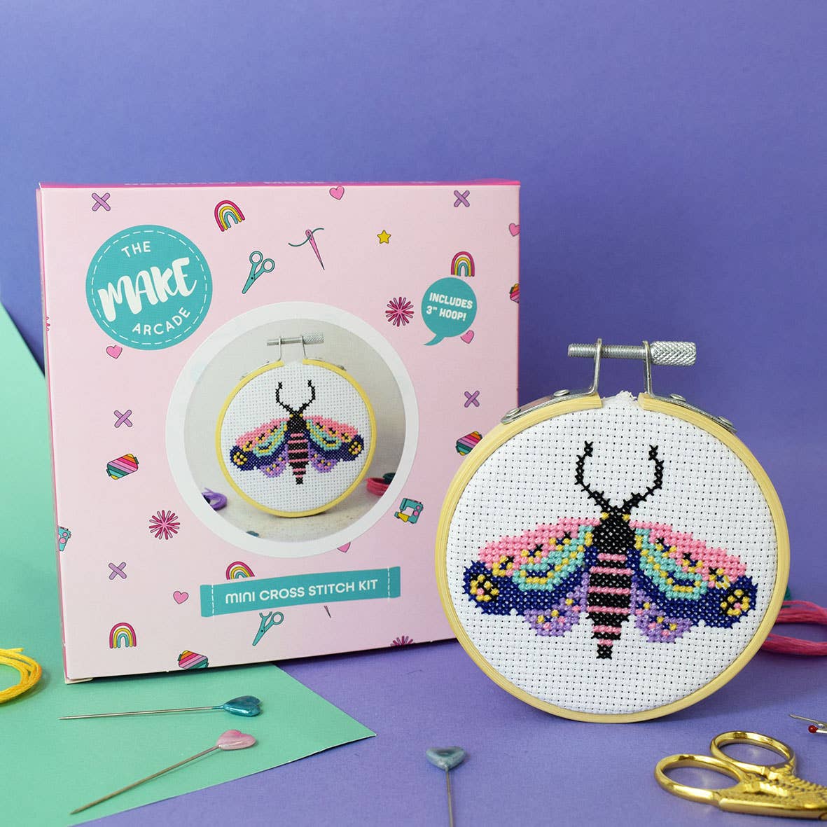 The Make Arcade - 'Magic Moth' mini cross stitch craft kit