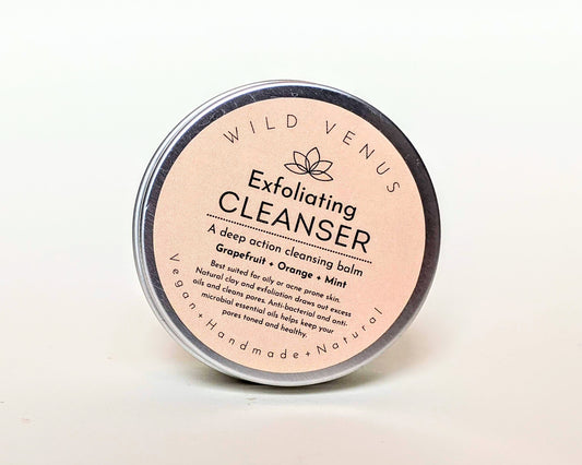 A pot of exfoliating cleanser balm. 
