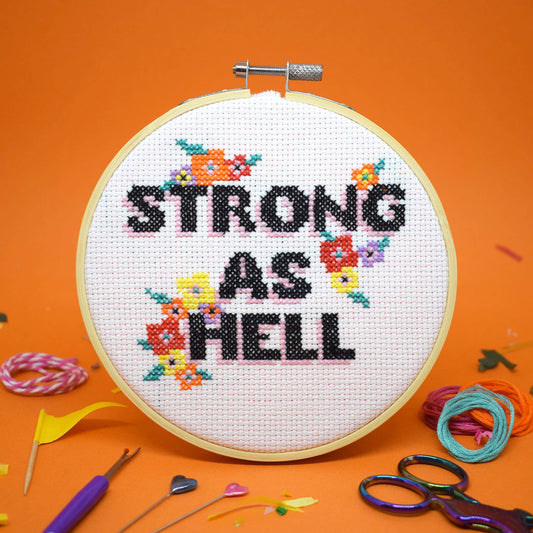 The Make Arcade - 'Strong as Hell' large cross stitch craft kit