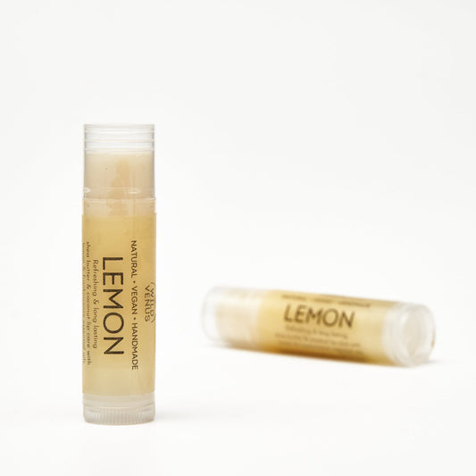 Lemon lip balm scented with essential oils. 