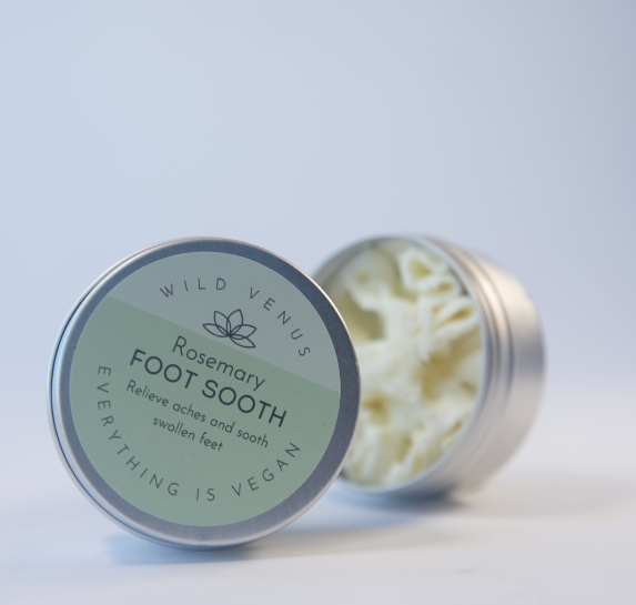 Rosemary Foot Sooth in an open Tin.